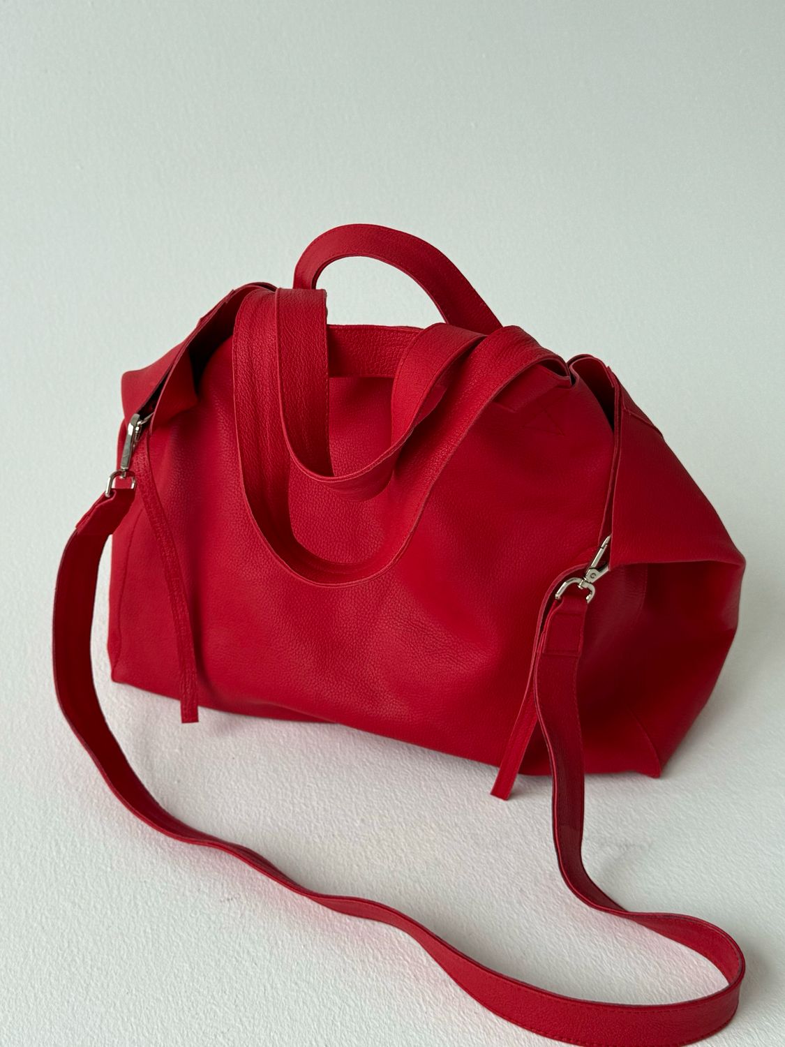 Ella oversized triple handle tote genuine leather bag