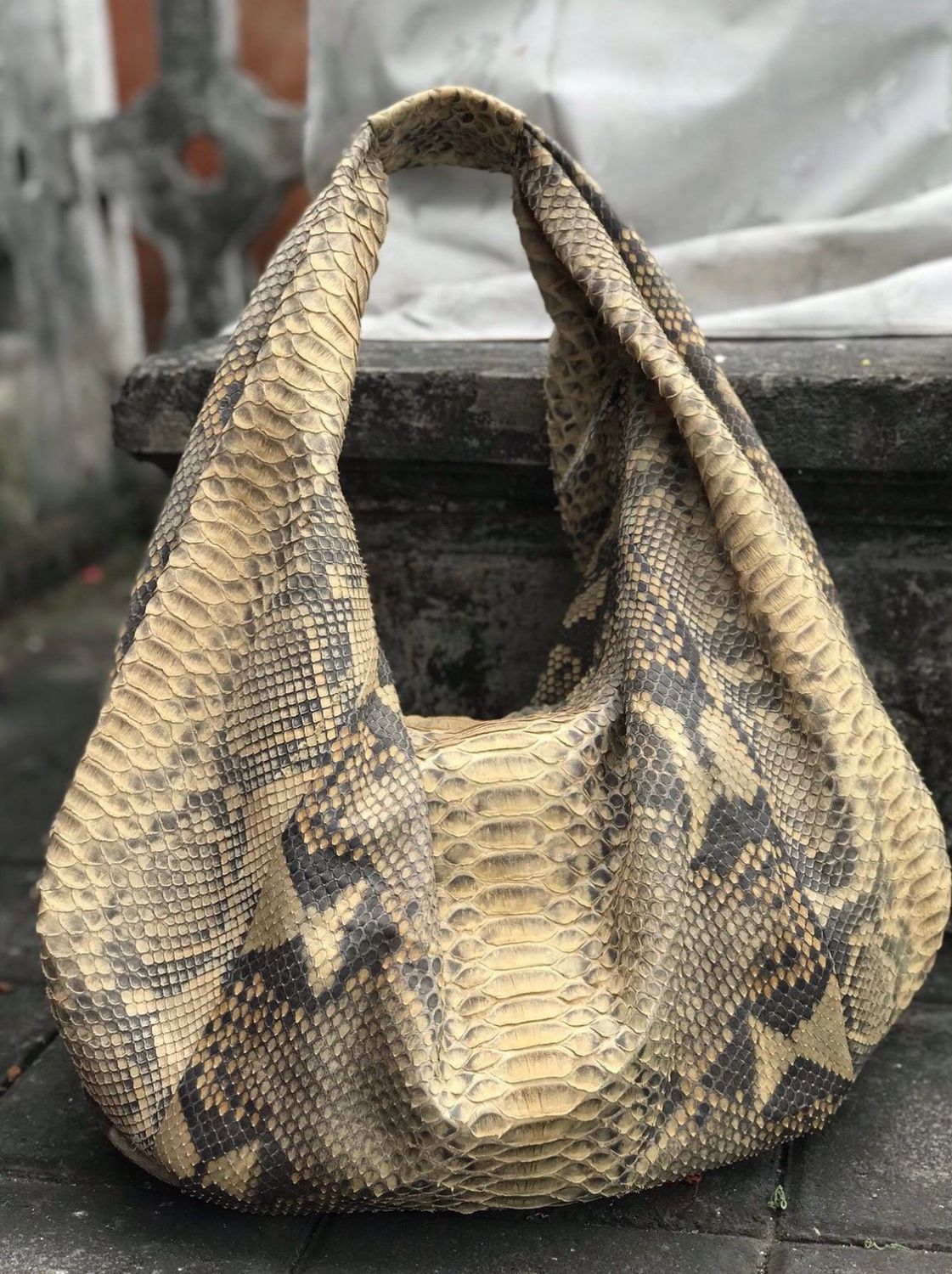Genuine python skin bag soft hobo cream sport back
