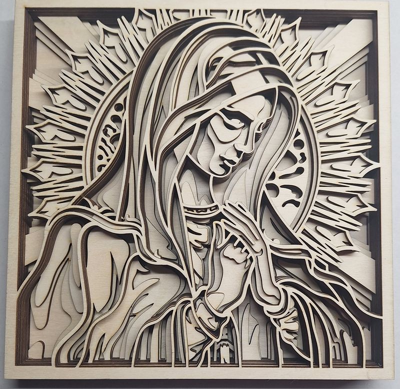 Maryja 3D 20cm x 20cm sklejka 3mm x 8 warstw