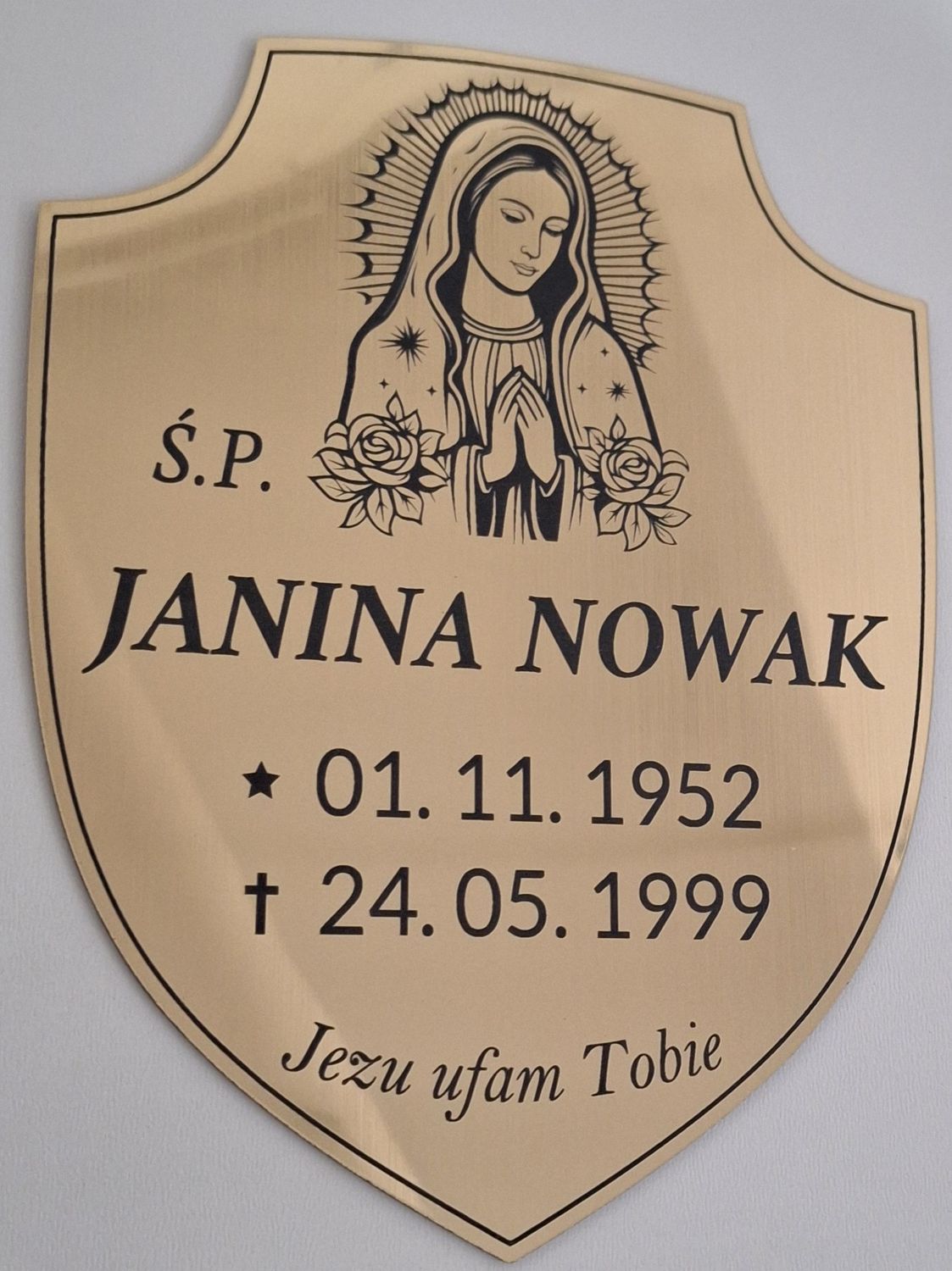 Szyld tarcza nagrobkowa 20cm x 15cm Standard