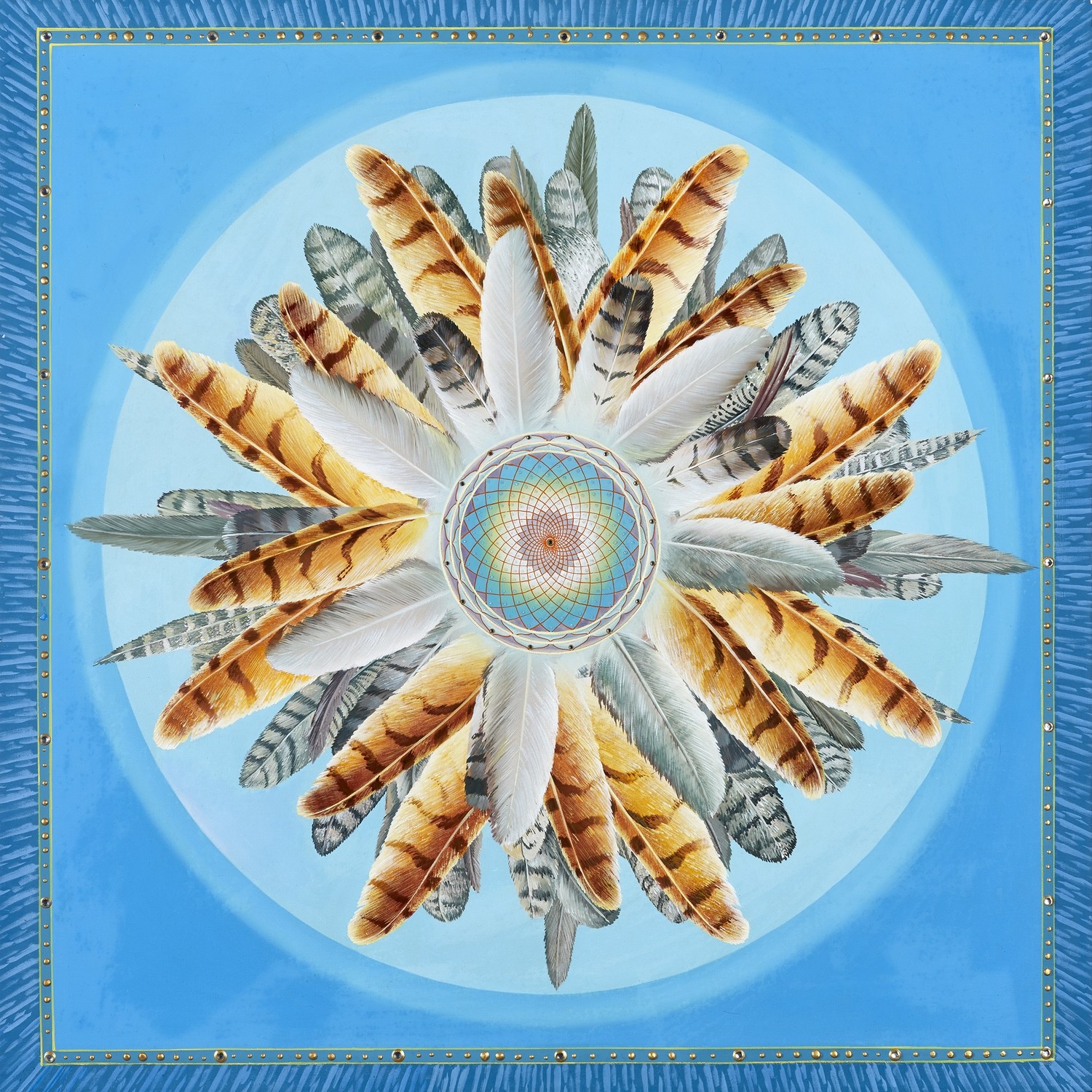 Feather Mandala On Blue