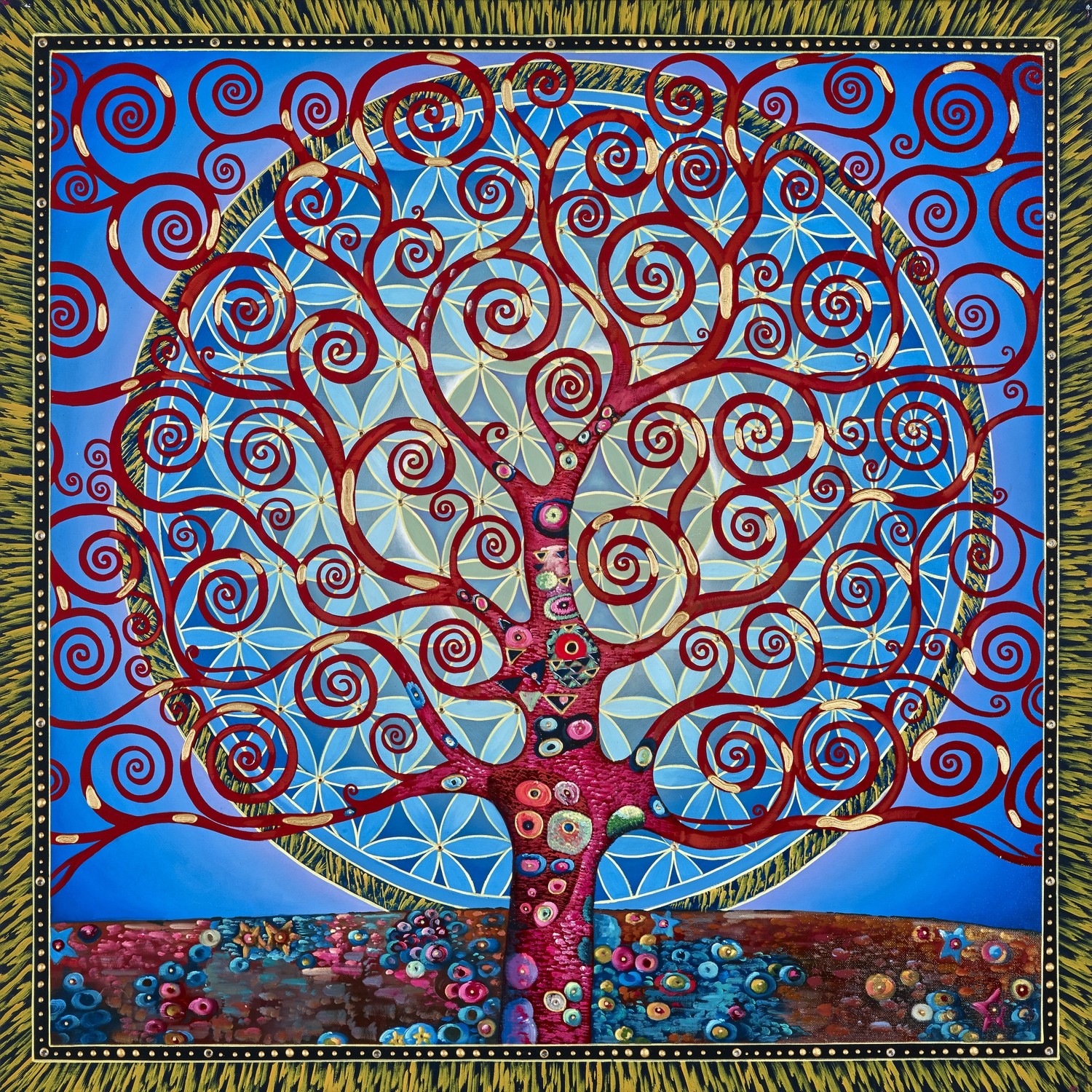 Flower Of Life Mandala Tree Blue