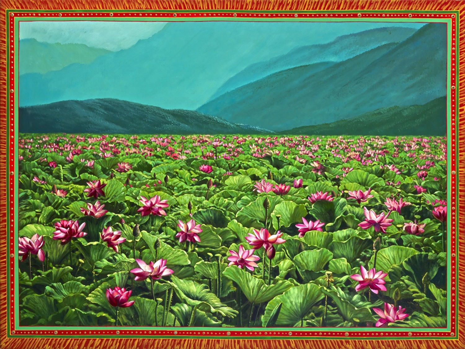 Lotus Field with Mountains