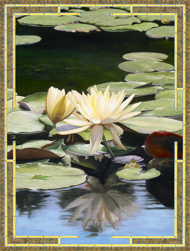 Lotus With Bud and Gated Border