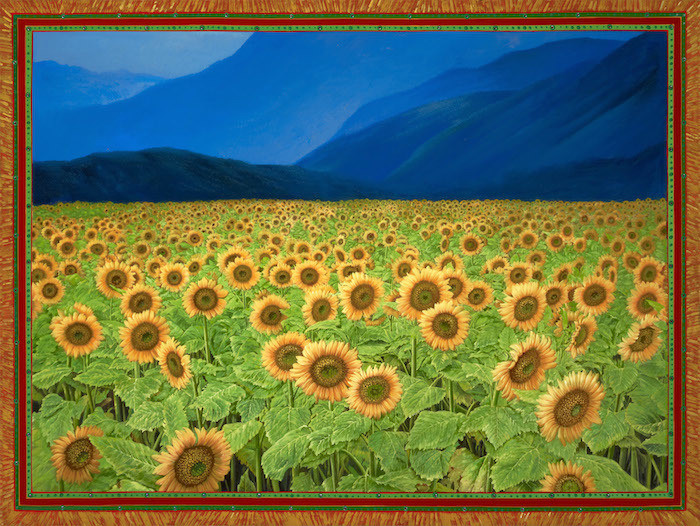 Sunflowers and Blue Mountains