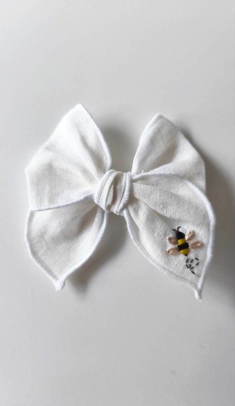 Kokardka Hania Ecru Linen z personalizowanym haftem