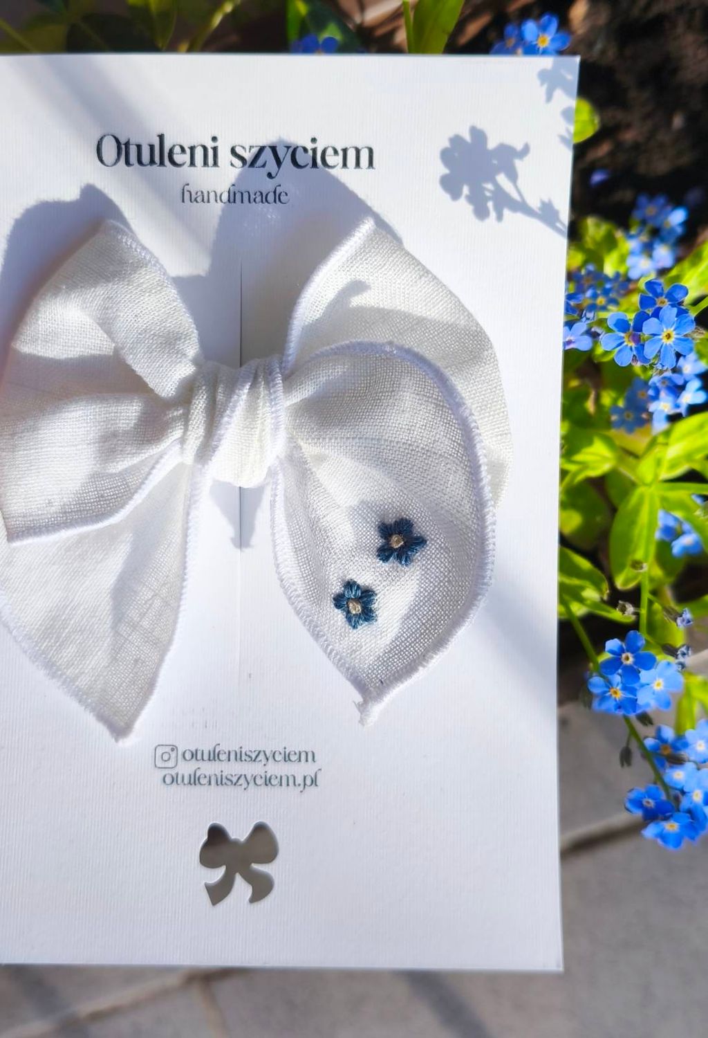 Kokardka "Hania" Ecru Linen (personalizowany haft)