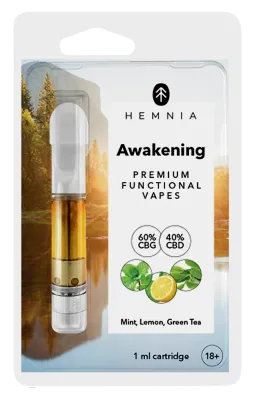 Hemnia Cartouche Réveil - 60 % CBG, 40 % CBD, citron, menthe, thé vert, 1 ml Hemnia Cartouche Réveil - 60 % CBG, 40 % CBD, citron, menthe, thé vert, 1 ml
