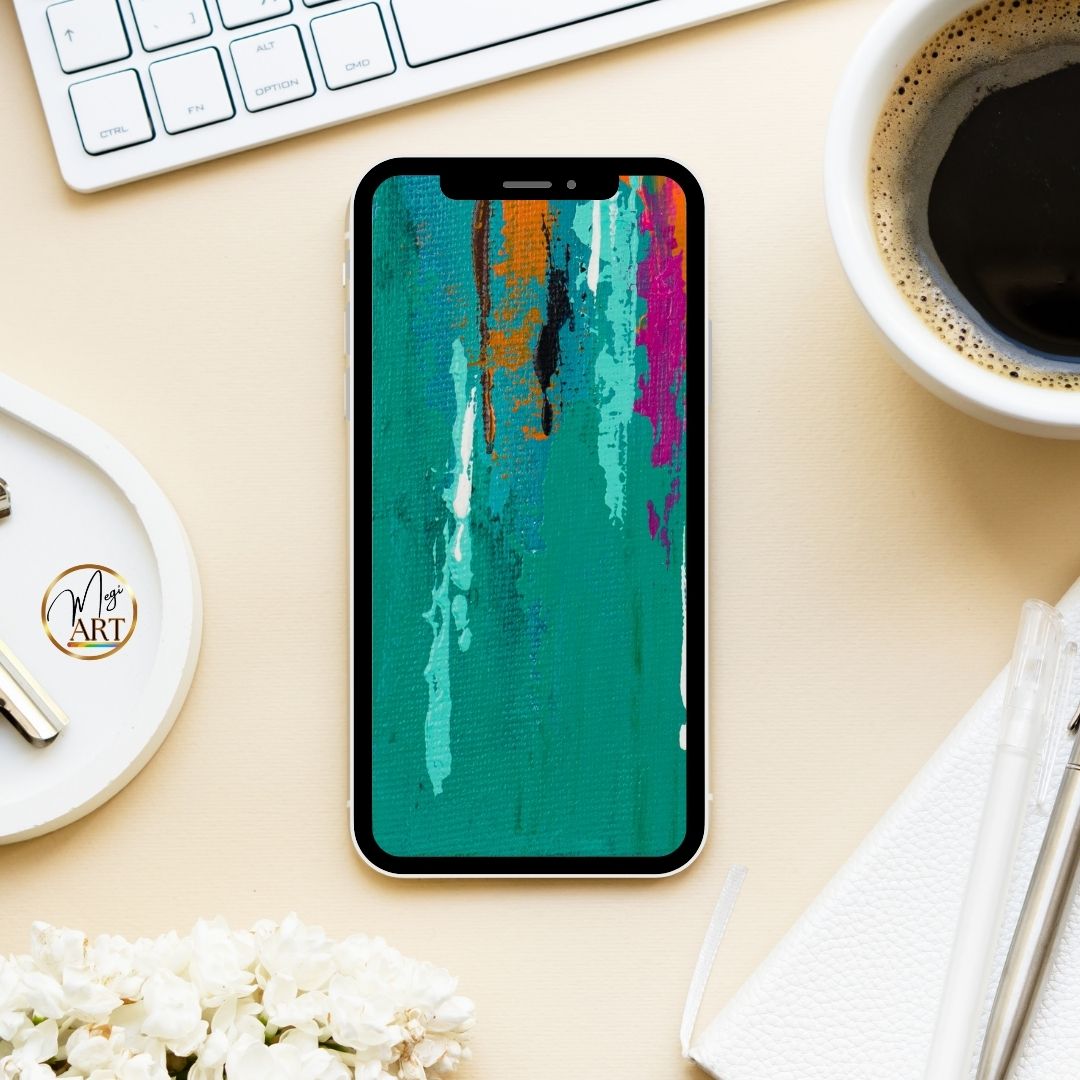 Tapeta na telefon – fragment obrazu „Rytm Odwagi” #2 (turkus/zieleń)