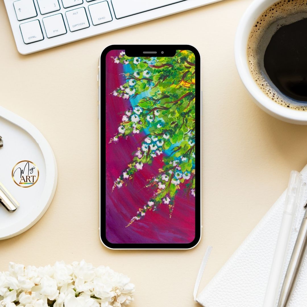 Tapeta na telefon – fragment obrazu - "Z Wnętrza" #1 (amarant/zieleń)