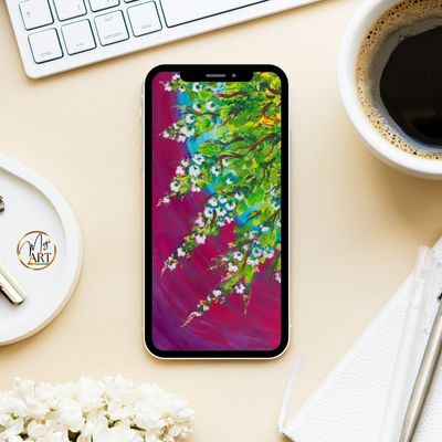 Tapeta na telefon – fragment obrazu - "Z Wnętrza" #1 (amarant/zieleń) Tapeta na telefon – fragment obrazu - "Z Wnętrza" #1 (amarant/zieleń)