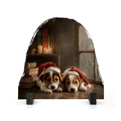 Xριστουγεννιάτικη Πέτρα Καμπάνα 15x15 - Σχέδιο No.4 Χειμωνιάτικη Κατοικία - Winter Puppy Art