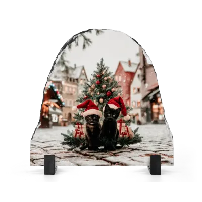 Xριστουγεννιάτικη Πέτρα Καμπάνα 15x15 - Σχέδιο No.1 Γατάκια - Πρωτοχρονιάτικο Πορτρέτο