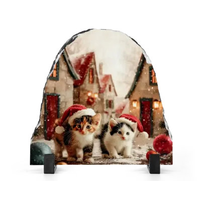 Xριστουγεννιάτικη Πέτρα Καμπάνα 15x15 - Σχέδιο No.2 Γατάκια - Cozy Winter Art