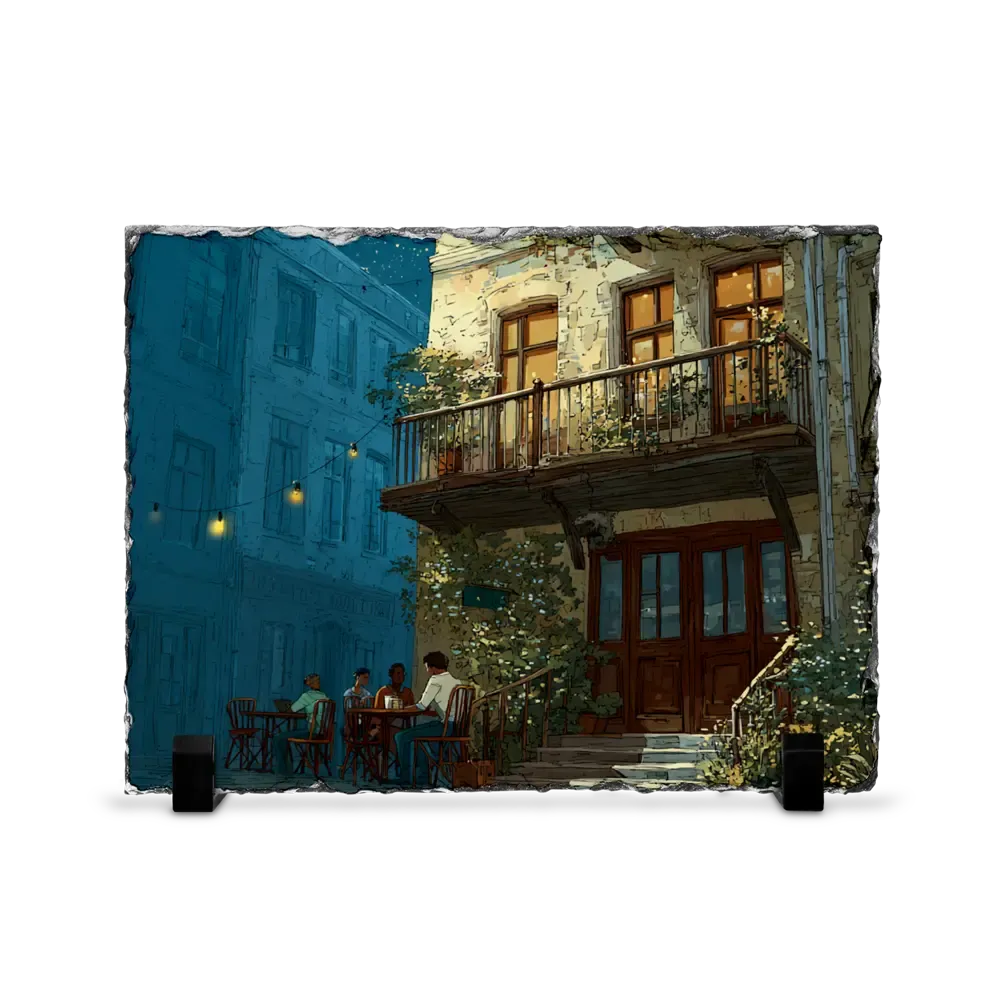 Πέτρινος Πίνακας Επιτραπέζιος 15x20 - Σχέδιο No.4 Νυχτερινή Σκηνή - Vintage Τεχνοτροπία