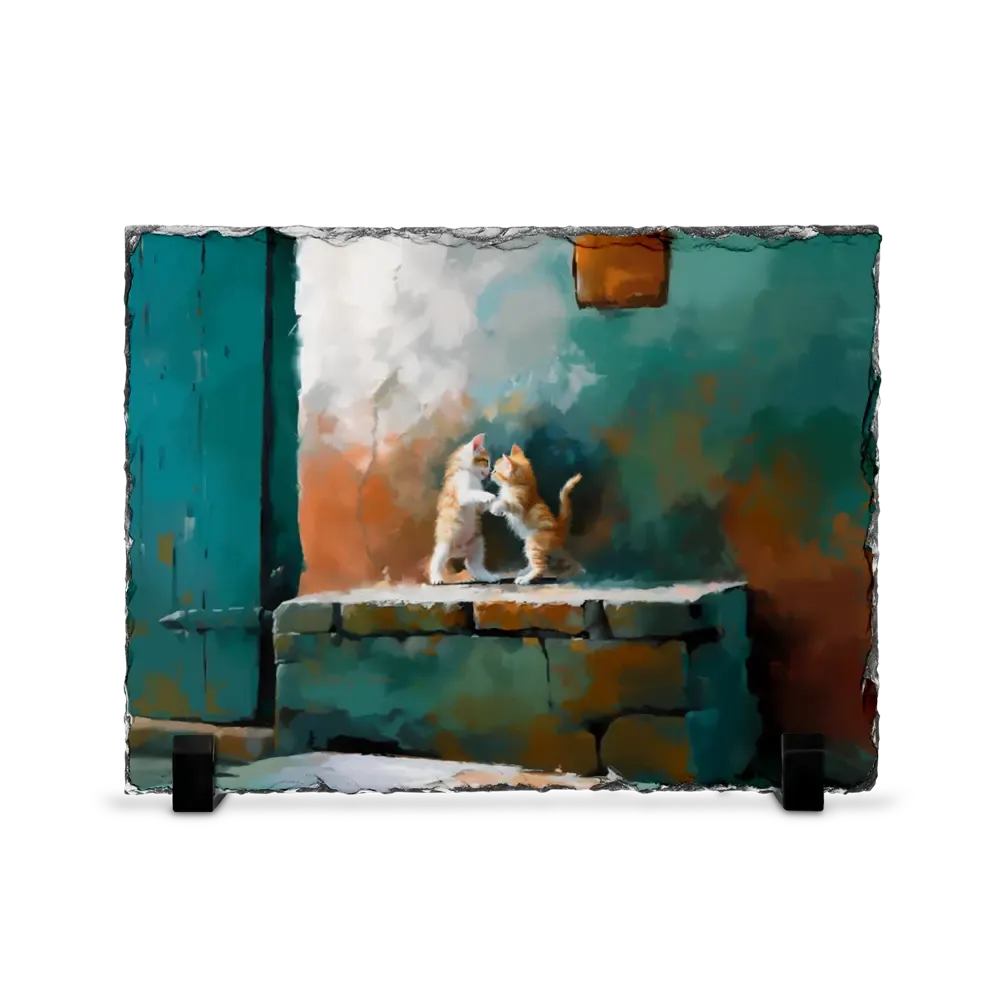 Πέτρινος Πίνακας Επιτραπέζιος 15x20 - Σχέδιο No.5 Δύο Γατάκια - Expressive Art