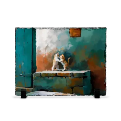 Πέτρινος Πίνακας Επιτραπέζιος 15x20 - Σχέδιο No.5 Δύο Γατάκια - Expressive Art