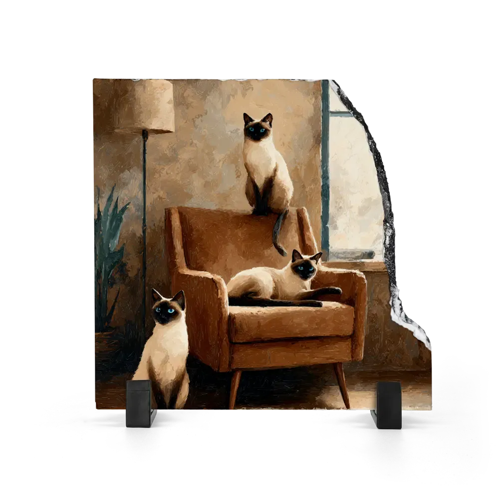 Πέτρινος Πίνακας Επιτραπέζιος Fragment 20x20 - Σχέδιο No.5 Τρεις Σιάμ - Painted Portrait