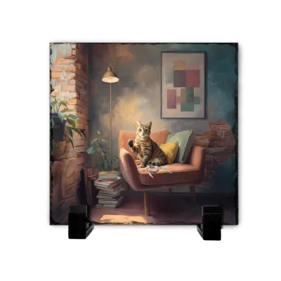 Πέτρινος Πίνακας Επιτραπέζιος 20x20 - Σχέδιο No.5 Τάμπυ Γάτα - Retro Lounge