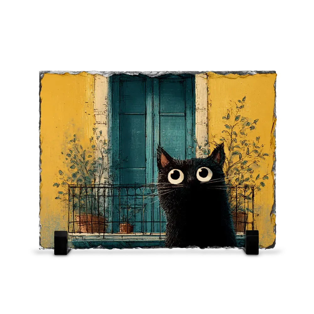 Πέτρινος Πίνακας Επιτραπέζιος 15x20 - Σχέδιο No.1 Μαύρη Γάτα - Vibrant Art