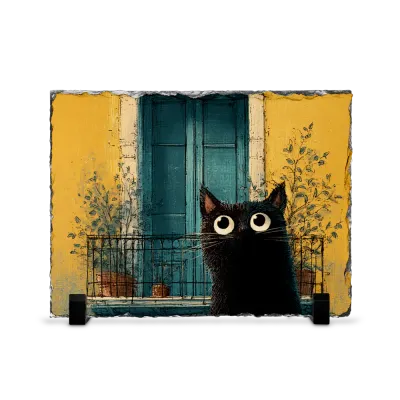 Πέτρινος Πίνακας Επιτραπέζιος 15x20 - Σχέδιο No.1 Μαύρη Γάτα - Vibrant Art