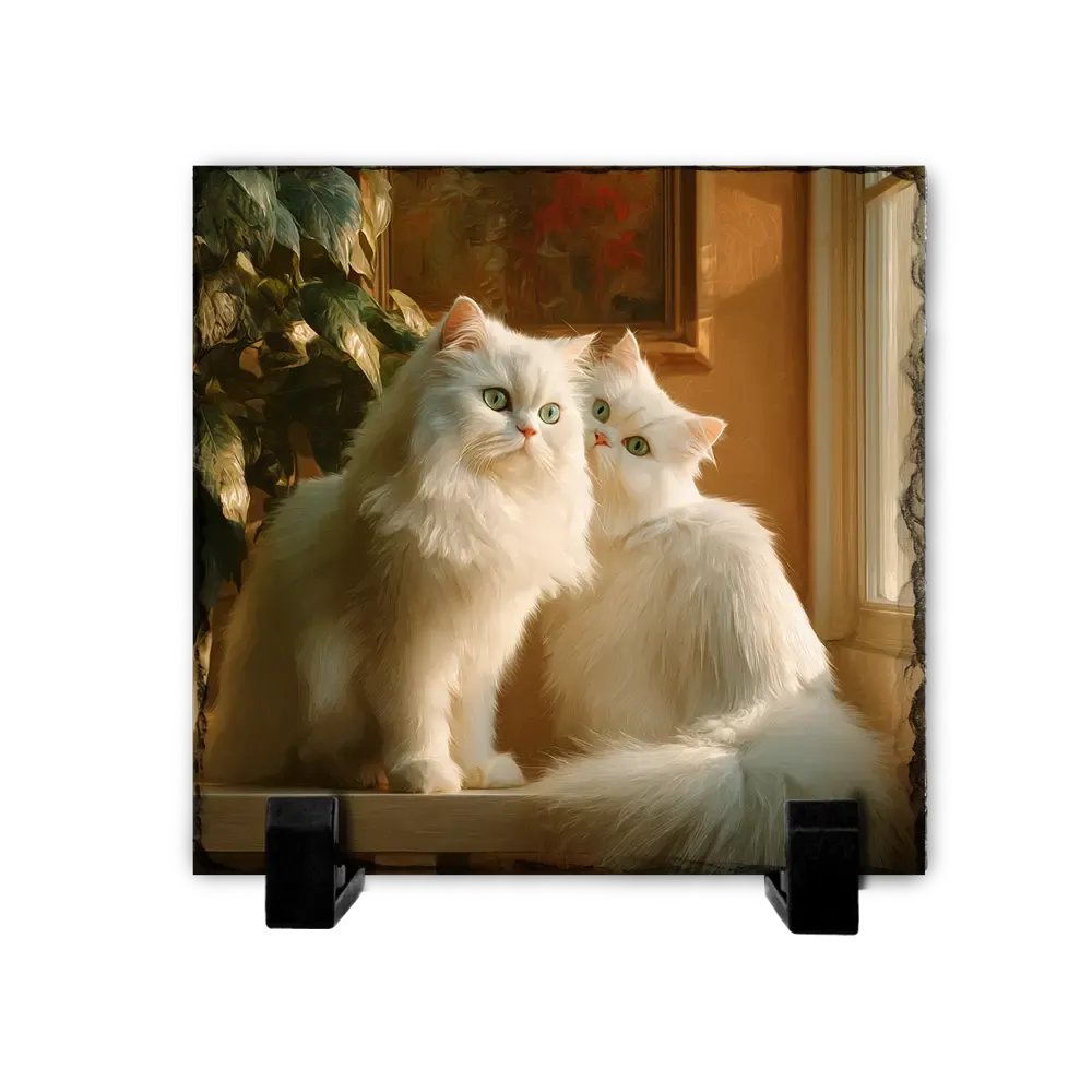 Πέτρινος Πίνακας Επιτραπέζιος 20x20 - Σχέδιο No.3 Ζευγάρι Γατών - Velvet Art