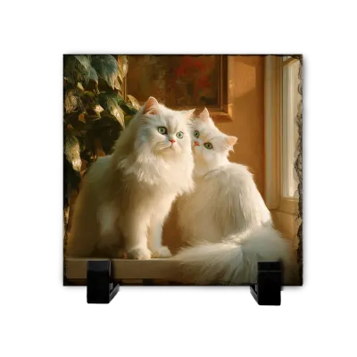 Πέτρινος Πίνακας Επιτραπέζιος 20x20 - Σχέδιο No.3 Ζευγάρι Γατών - Velvet Art