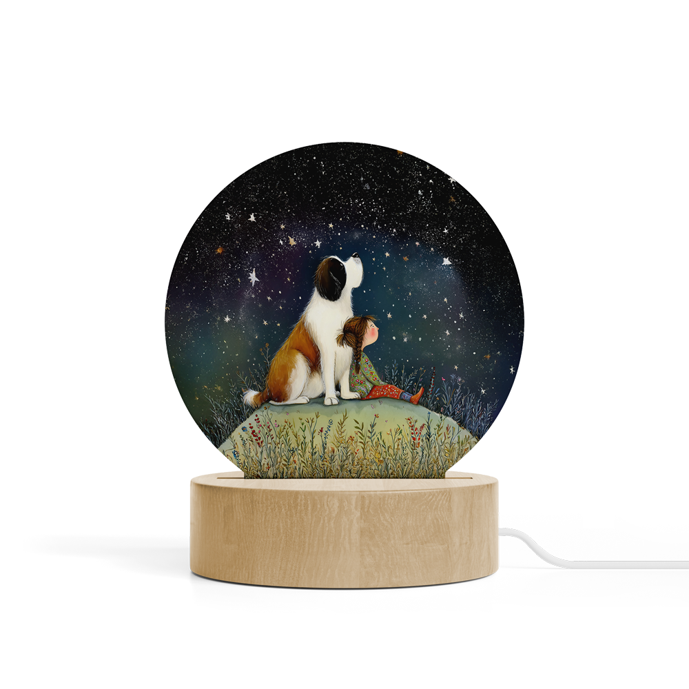 Art Φωτιστικό LED Κυκλικό - Κορίτσι με Σκύλο Αγίου Βερνάρδου 3 Starry Night Art