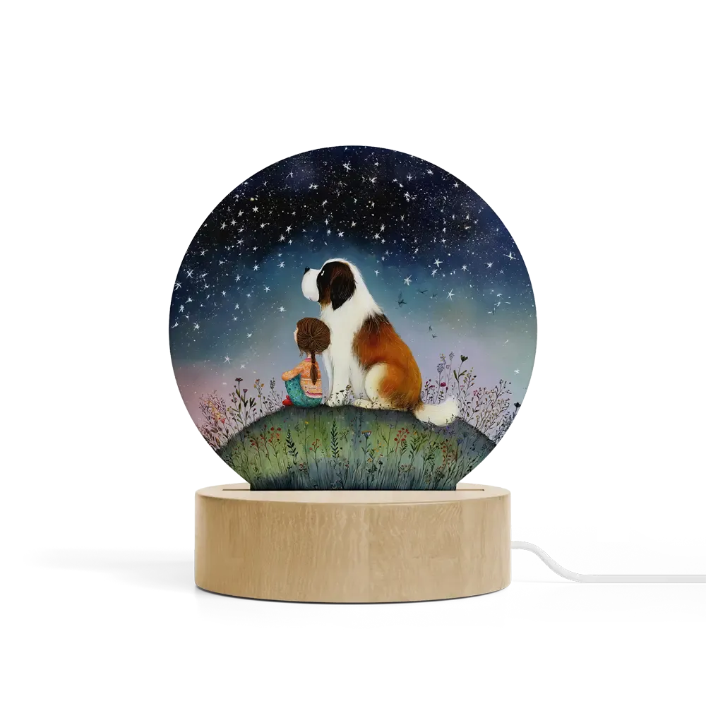 Art Φωτιστικό LED Κυκλικό - Σχέδιο Κορίτσι με Σκύλο Αγίου Βερνάρδου 2 Starry Night Art