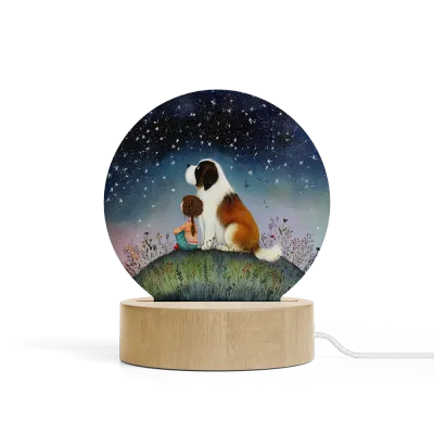 Art Φωτιστικό LED Κυκλικό - Σχέδιο Κορίτσι με Σκύλο Αγίου Βερνάρδου 2 Starry Night Art
