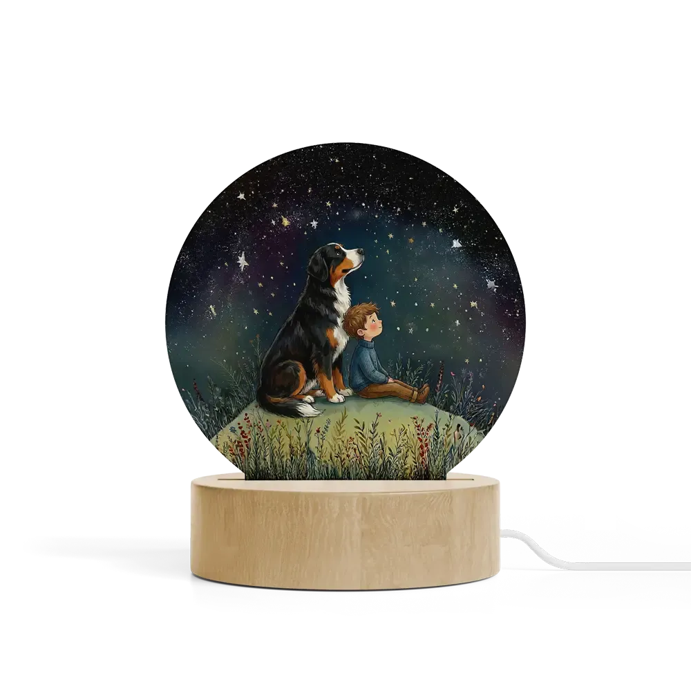Art Φωτιστικό LED Κυκλικό - Σχέδιο Αγόρι με Σκύλο Bernese Starry Night Art