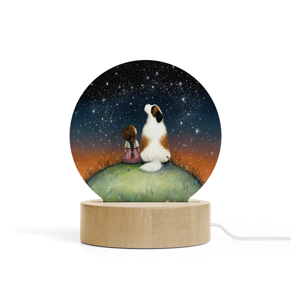 Art Φωτιστικό LED Κυκλικό - Σχέδιο Κορίτσι με Σκύλο Αγίου Βερνάρδου 1 Starry Night Art