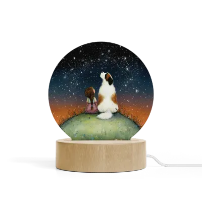 Art Φωτιστικό LED Κυκλικό - Σχέδιο Κορίτσι με Σκύλο Αγίου Βερνάρδου 1 Starry Night Art