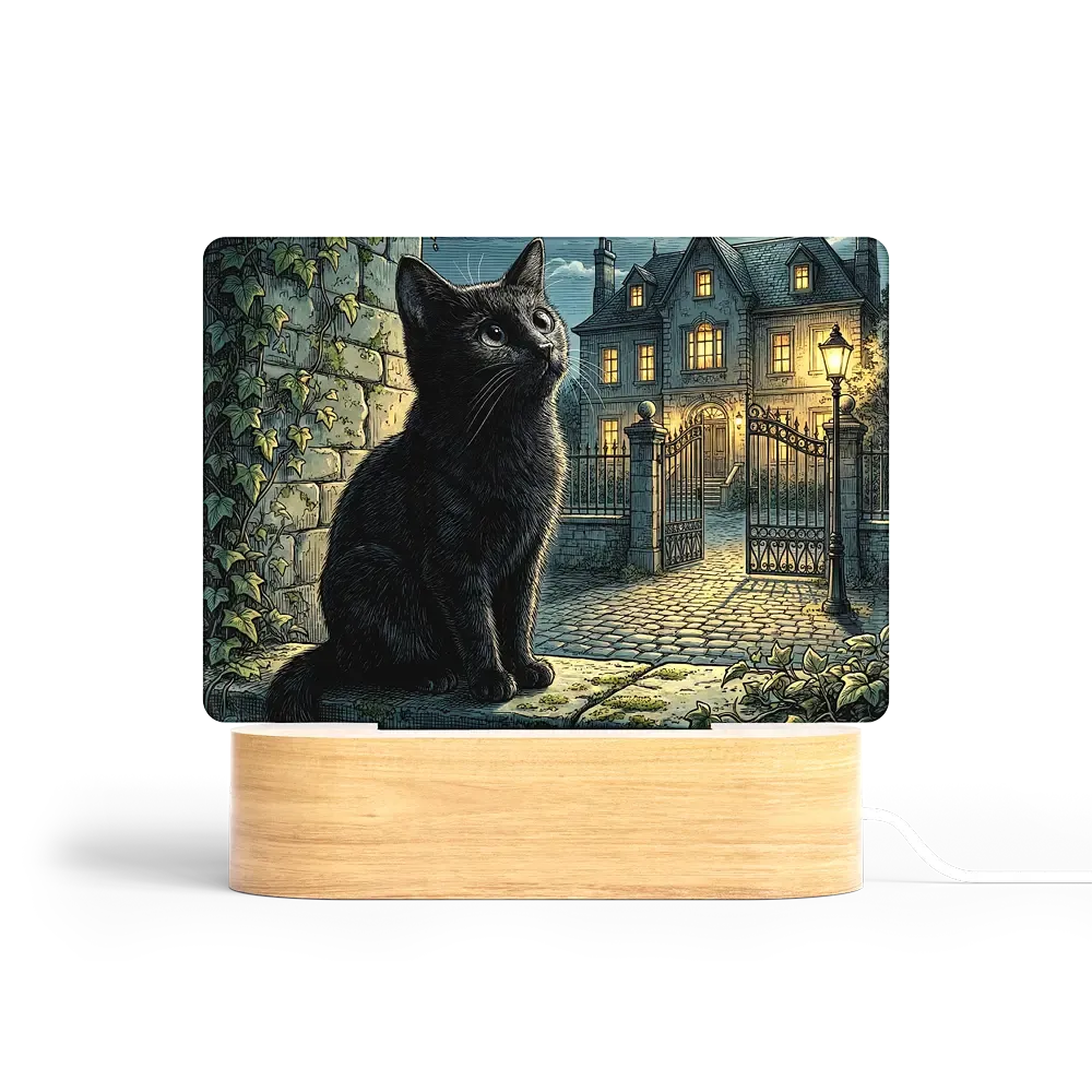 Art Φωτιστικό LED Ορθογώνιο - Μαύρη Γάτα Νύχτας Engraving Art