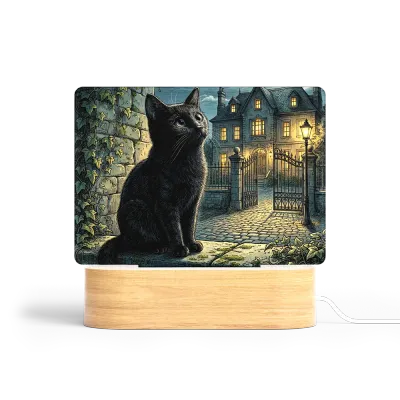 Art Φωτιστικό LED Ορθογώνιο - Μαύρη Γάτα Νύχτας Engraving Art