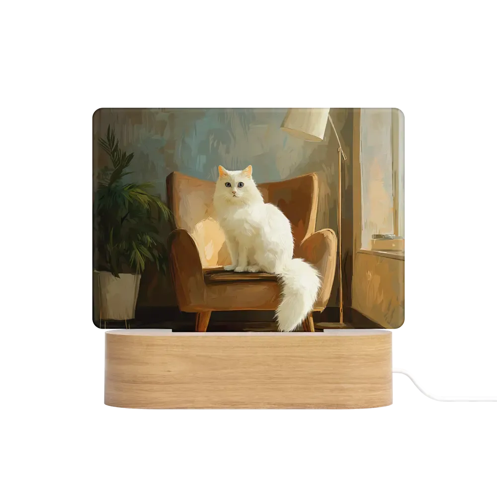 Art Φωτιστικό LED Ορθογώνιο - Σχέδιο Λευκή Γάτα Σαλόνι Fine Art Painting