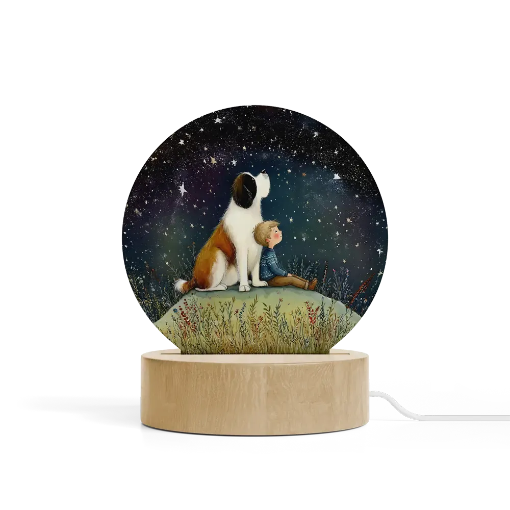 Art Φωτιστικό LED Κυκλικό - Σχέδιο Αγόρι με Σκύλο Αγίου Βερνάρδου Starry Night Art