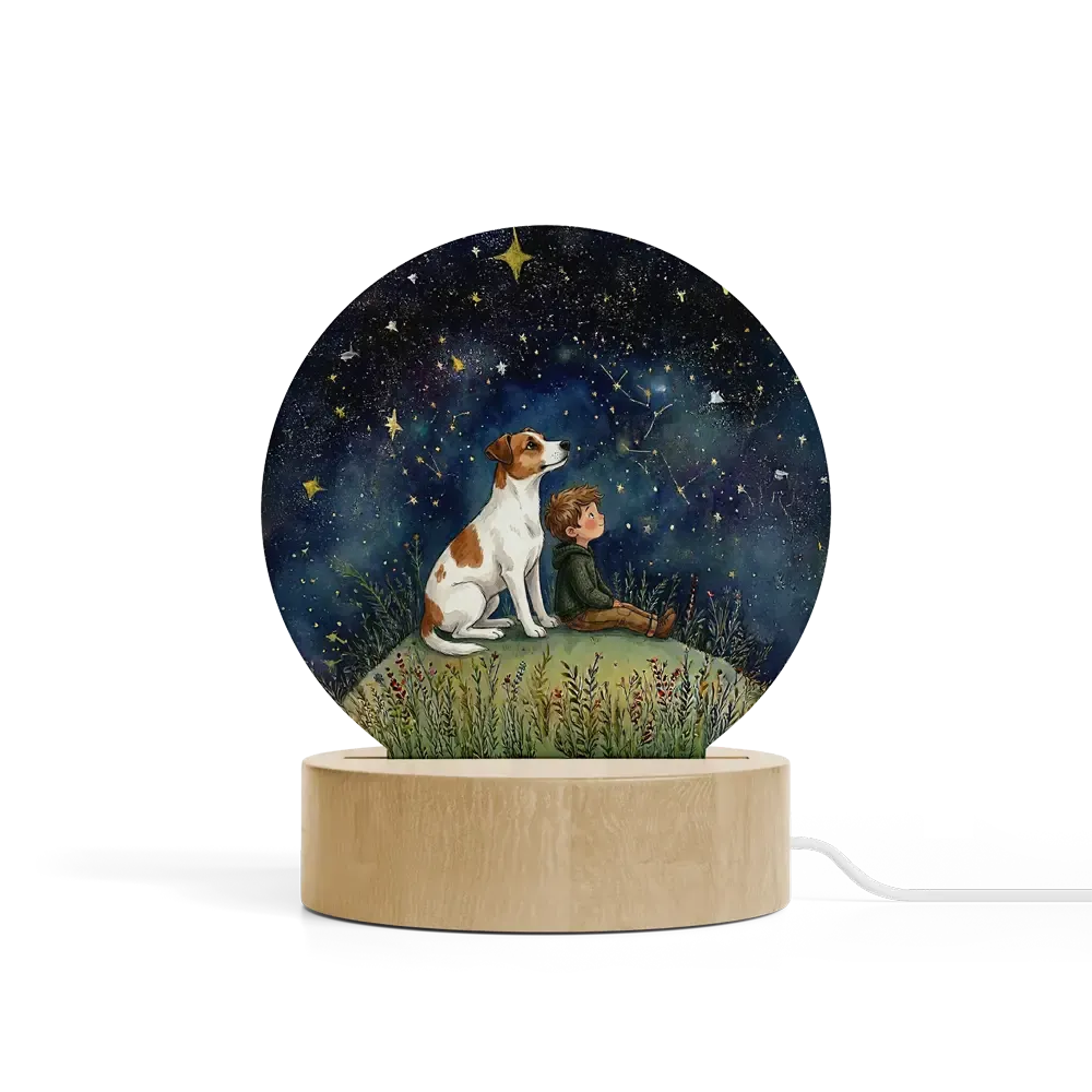 Art Φωτιστικό LED Κυκλικό - Σχέδιο Αγόρι με Σκύλο Jack Russell Starry Night Art