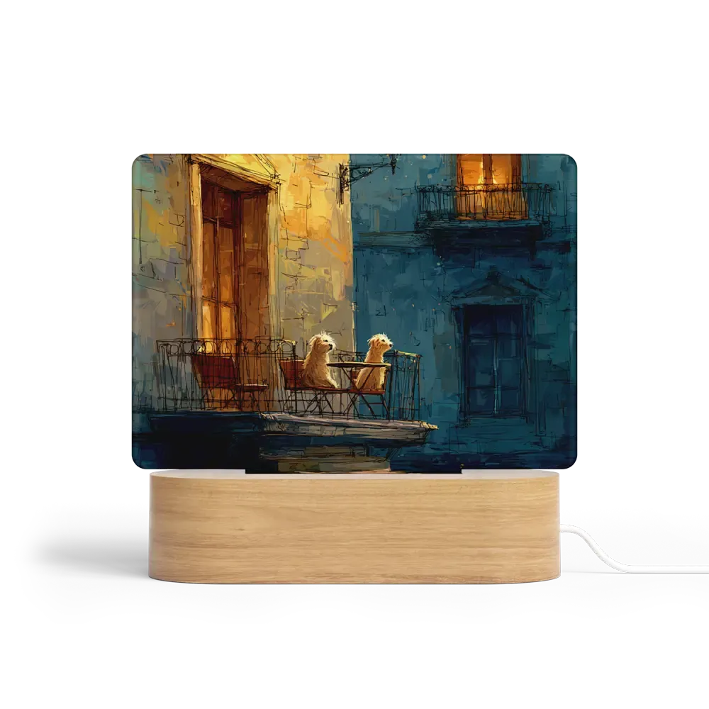 Art Φωτιστικό LED Ορθογώνιο - Σχέδιο Σκυλιά στο Μπαλκόνι Painterly Illustration