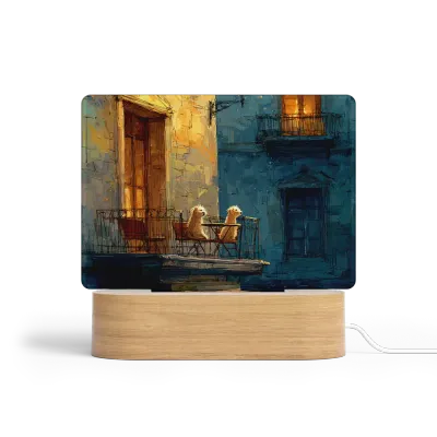 Art Φωτιστικό LED Ορθογώνιο - Σχέδιο Σκυλιά στο Μπαλκόνι Painterly Illustration