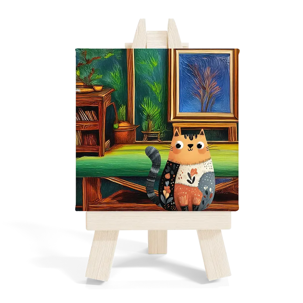 Μίνι Καβαλέτο Ξύλινο Σχέδιο Γάτα σε Εργαστήρι Τέχνης - Art Studio Décor