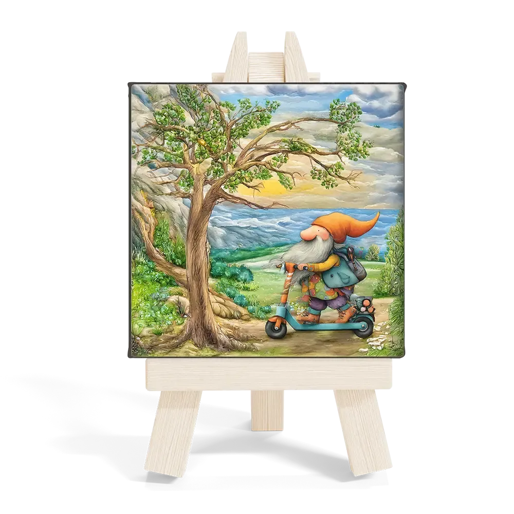 Μίνι Καβαλέτο Ξύλινο Σχέδιο Νάνος Ταξιδευτής στο Δάσος - Fairytale Art
