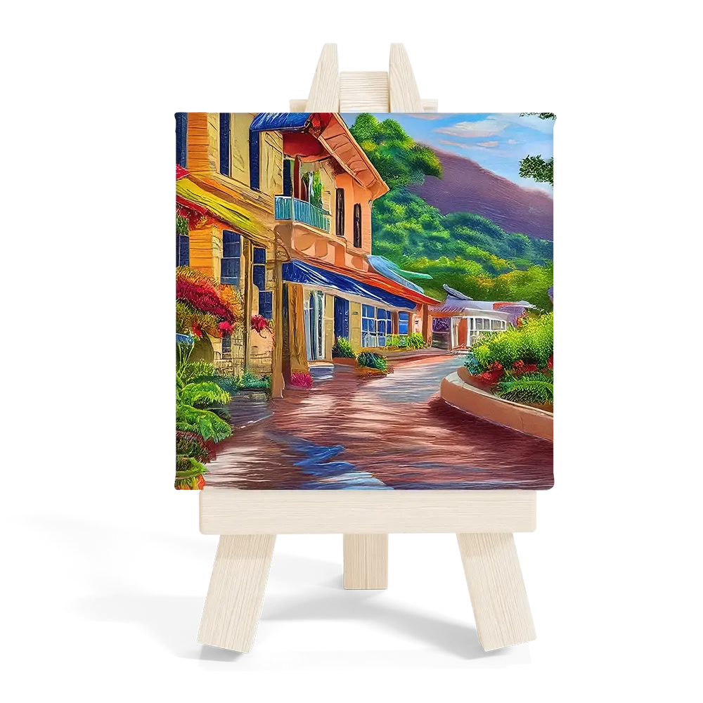 Μίνι Καβαλέτο Ξύλινο Σχέδιο Πολύχρωμο Παραθαλάσσιο Χωριό - Coastal Art