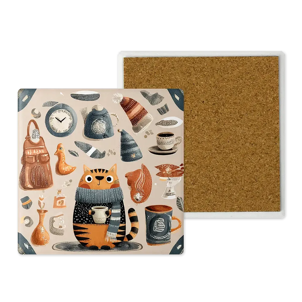 Μοντέρνο Κεραμικό Σουβέρ Art 10x10 Σχέδιο Γάτα &amp; Ρετρό - Vintage Αισθητική