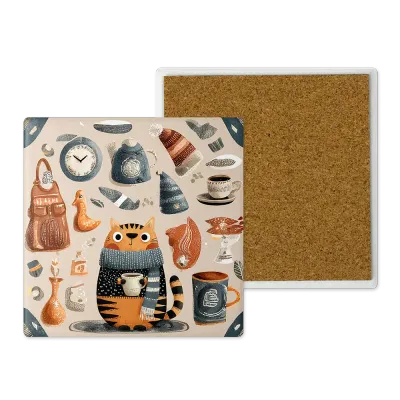 Μοντέρνο Κεραμικό Σουβέρ Art 10x10 Σχέδιο Γάτα &amp; Ρετρό - Vintage Αισθητική