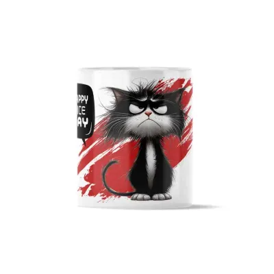 Κούπα Κεραμική πρωτότυπη - Σχέδιο Cat Black White Happy