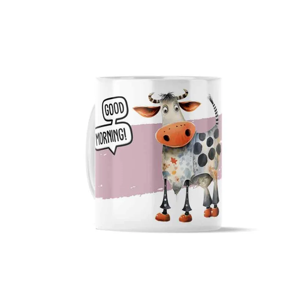 Κούπα Κεραμική πρωτότυπη - Σχέδιο Φάρμα Αγελάδα με Πορτοκαλί Μπότες Quirky Illustration