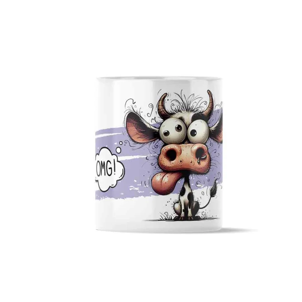 Κούπα Κεραμική πρωτότυπη - Σχέδιο Crazy Animals Τρελή Αγελάδα με Γλώσσα Crazy Cartoon Illustration
