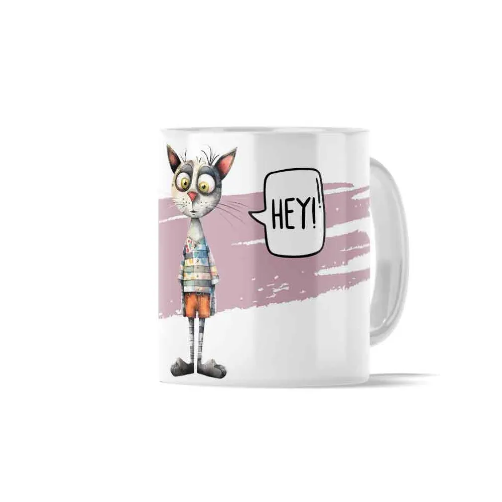 Κούπα Κεραμική πρωτότυπη - Σχέδιο Φάρμα Γάτα με Ριγέ Μπλούζα Funny Character