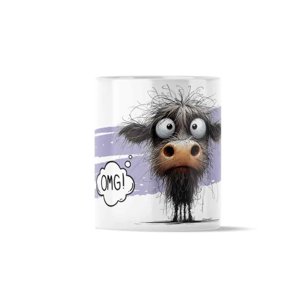 Κούπα Κεραμική πρωτότυπη -  Σχέδιο Crazy Animals Μαλλιαρή Αγελάδα OMG Messy Sketch Cartoon